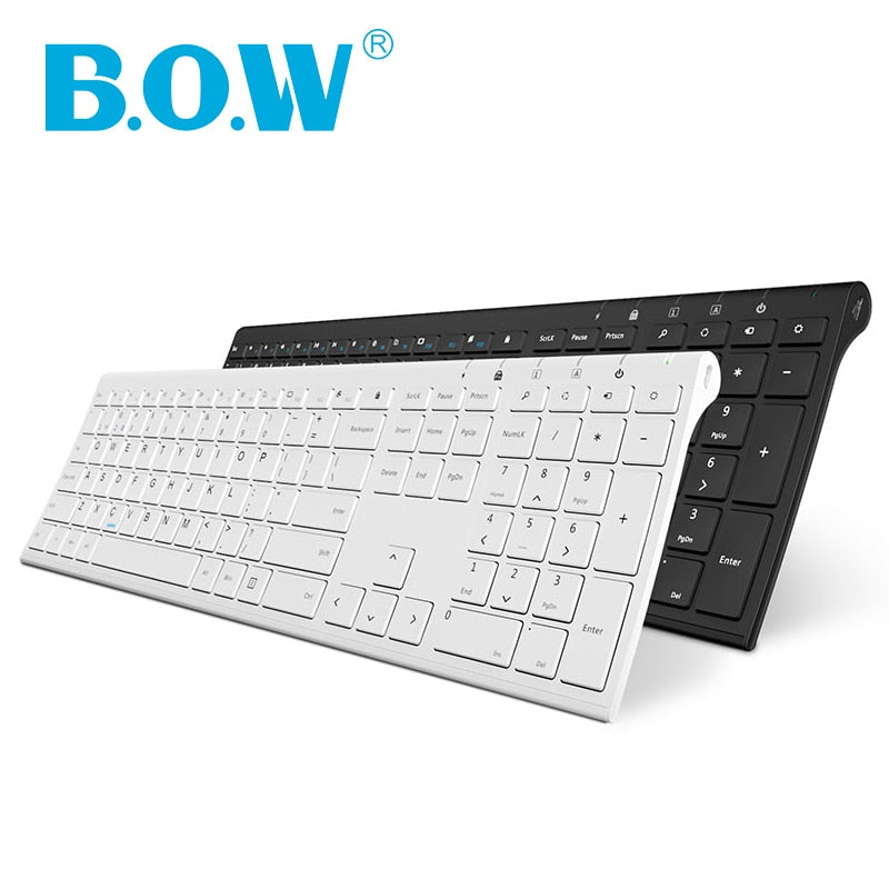 B.O.W Ultra Slim 2.4Ghz & 4.0 bluetooh Wireless Metal Keyboard for Computer PC Laptop,Cellphone, Full Size and Ergonomic Design